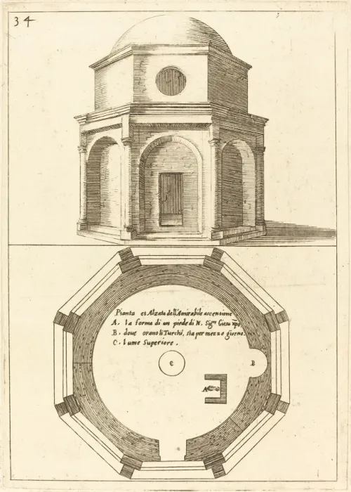 Framed Print : Plan and Elevation of the Church of the Ascension, 1619. Creator: Jacques Callot Framed Print : Plan and Elevation of the Church of the Ascension, 1619. Creator: Jacques Callot
