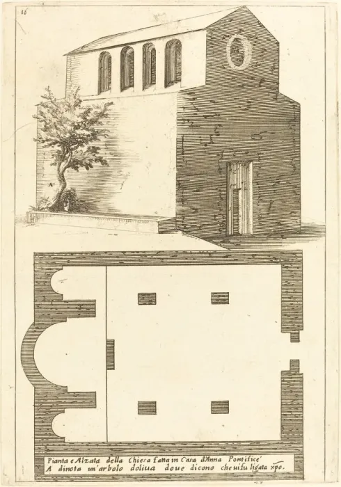 Framed Print : Plan and Elevation of the Church near the House of Annas, 1619. Creator: Jacques Callot Framed Print : Plan and Elevation of the Church near the House of Annas, 1619. Creator: Jacques Callot