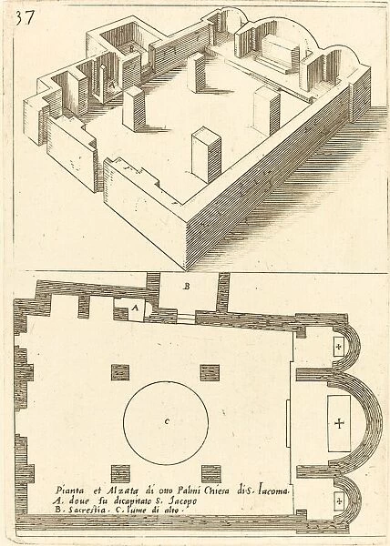 Plan and Elevation of the Church of S. Iacoma, 1619. Creator: Jacques Callot