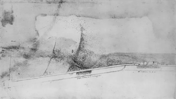 Framed Print : Plan of an Embankment for Diverting the Arno, c1480 (1945). Artist: Leonardo da Vinci Framed Print : Plan of an Embankment for Diverting the Arno, c1480 (1945). Artist: Leonardo da Vinci