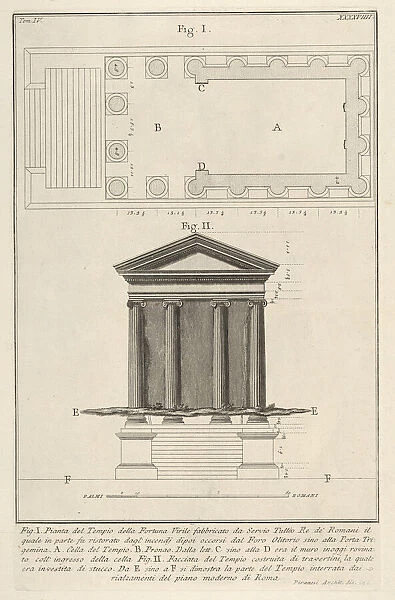 Plan and facade of the Temple of Fortuna Virilis (Tempio della Fortuna Virile)