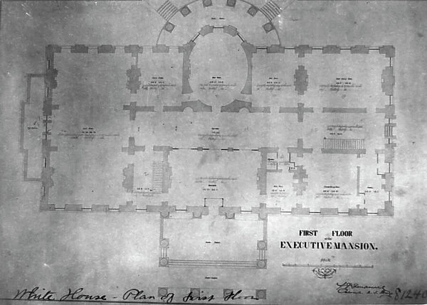 Plan of first floor of the Executive Mansion, between 1889 and 1906. Creator: Frances Benjamin Johnston