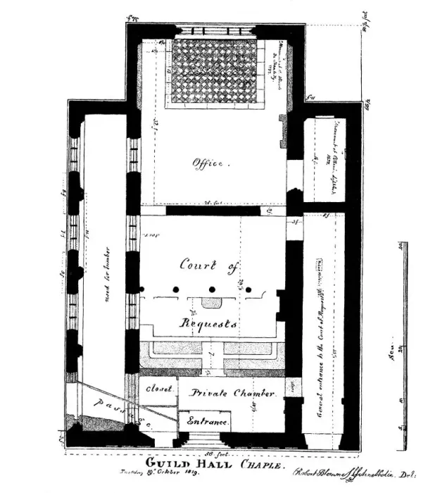 Framed Print : A plan of Guildhall Chapel, King Street, Cheapside, London, 1819 (1886). Artist: William Griggs Framed Print : A plan of Guildhall Chapel, King Street, Cheapside, London, 1819 (1886). Artist: William Griggs