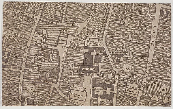 Plan of Guildhall and the neighbourhood around Guildhall, London, 1747