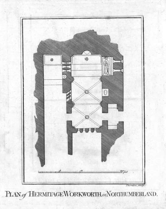 Framed Print : Plan of Hermitage Workworth, in Northumberland. late 18th century. Artist: Thornton