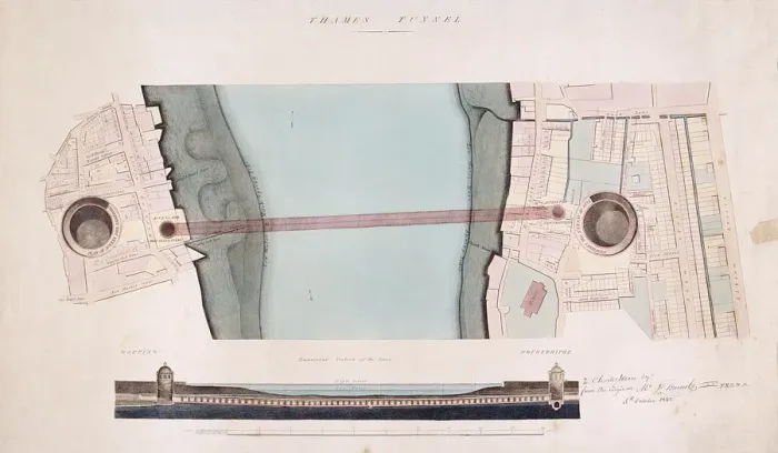 Framed Print : Plan and longitudinal section of the Thames Tunnel, London, 1842 Framed Print : Plan and longitudinal section of the Thames Tunnel, London, 1842