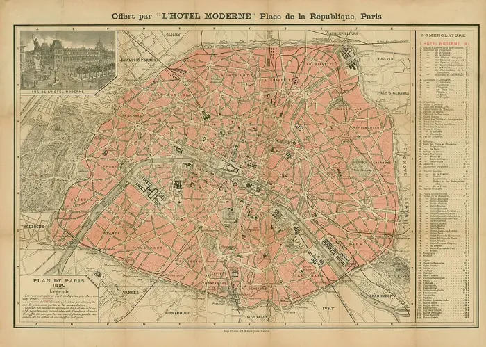 Framed Print : Plan de Paris, 1890. Offert par l'Hôtel Moderne, Place de la République, Paris, 1890. Creator: Anonymous Framed Print : Plan de Paris, 1890. Offert par l'Hôtel Moderne, Place de la République, Paris, 1890. Creator: Anonymous