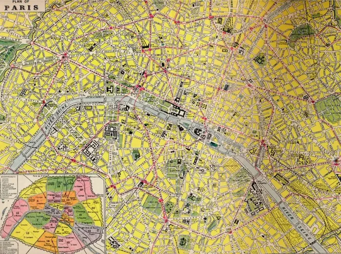 Framed Print : Plan of Paris - Central District of the City of Light, c1930s Framed Print : Plan of Paris - Central District of the City of Light, c1930s