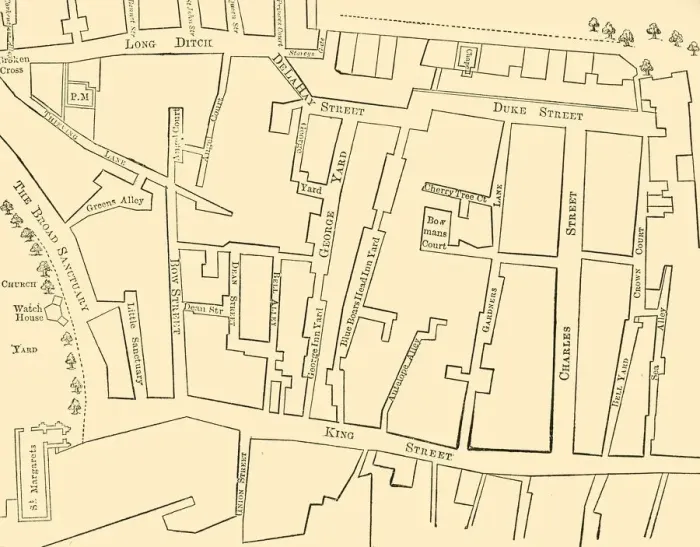 Framed Print : Plan of a Portion of Westminster Between 1734 and 1748 - Before the Erection of Framed Print : Plan of a Portion of Westminster Between 1734 and 1748 - Before the Erection of