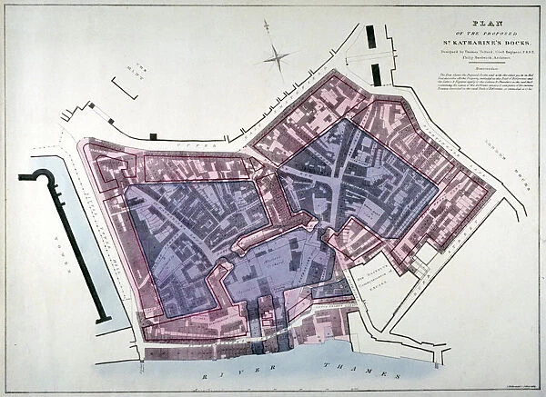 Plan of a proposal to construct a dock on the site of St Katharines Hospital, London, c1825