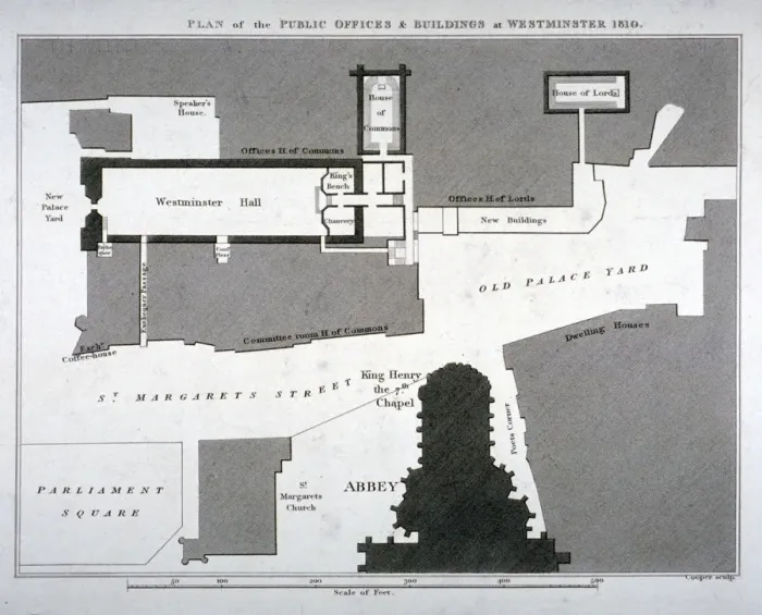Framed Print : Plan of the public offices and buildings at Westminster, London, 1810 Framed Print : Plan of the public offices and buildings at Westminster, London, 1810