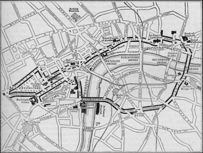 Framed Print : Plan of the route of the Queens procession on Diamond Jubilee Day, London, 1897 (1906) Framed Print : Plan of the route of the Queens procession on Diamond Jubilee Day, London, 1897 (1906)