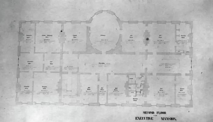 Framed Print : Plan of the second floor of the White House, between 1889 and 1906. Creator: Frances Benjamin Johnston Framed Print : Plan of the second floor of the White House, between 1889 and 1906. Creator: Frances Benjamin Johnston