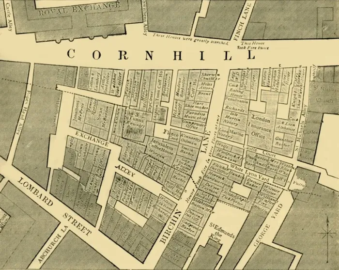 Framed Print : Plan showing the Extent of the Great Fire in Cornhill in 1748, (c1872). Creator: Unknown Framed Print : Plan showing the Extent of the Great Fire in Cornhill in 1748, (c1872). Creator: Unknown