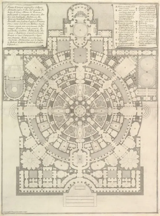 Framed Print : Plan of a spacious and magnificent College designed after the ancient gymnasia of Framed Print : Plan of a spacious and magnificent College designed after the ancient gymnasia of