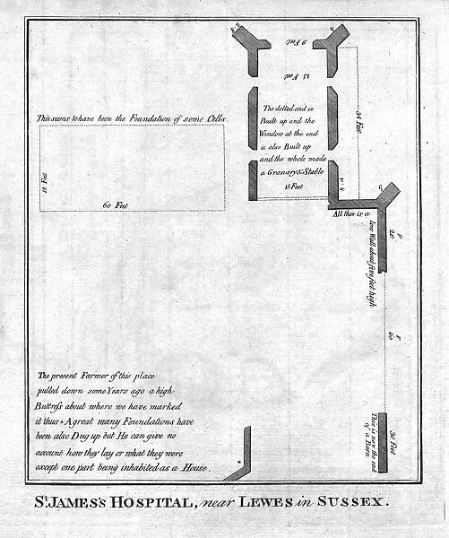 Plan of St Jamess Hospital near Lewes in Sussex, late 18th-early 19th century