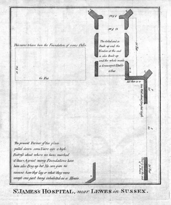 Framed Print : Plan of St Jamess Hospital near Lewes in Sussex, late 18th-early 19th century Framed Print : Plan of St Jamess Hospital near Lewes in Sussex, late 18th-early 19th century