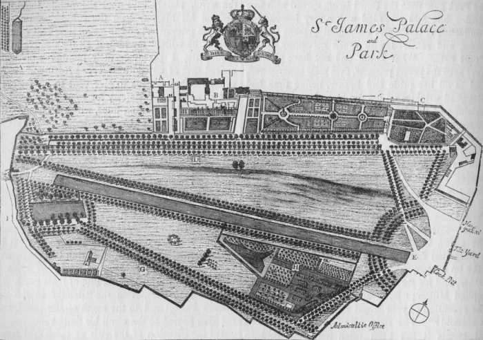 Framed Print : Plan of St Jamess Palace and Park in the time of Charles II, c1700 (1878) Framed Print : Plan of St Jamess Palace and Park in the time of Charles II, c1700 (1878)