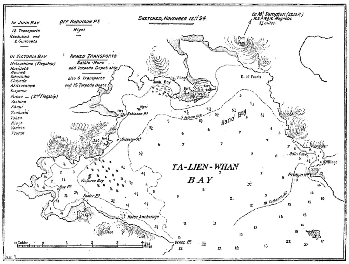 Framed Print : Plan of Ta-Lien-Whan Bay, captured by the Japanese on November 5, 1894, (1895). Creator: Carl Hentschel Framed Print : Plan of Ta-Lien-Whan Bay, captured by the Japanese on November 5, 1894, (1895). Creator: Carl Hentschel
