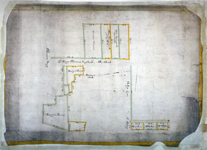 Framed Print : Plan of tenements in Addle Street, Aldermanbury and Philip Lane, London, c1666 Framed Print : Plan of tenements in Addle Street, Aldermanbury and Philip Lane, London, c1666