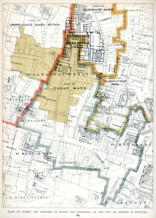 Framed Print : Plan of the Wards and Parishes in Which the Guildhall of the City of London is Situated, 1886 Framed Print : Plan of the Wards and Parishes in Which the Guildhall of the City of London is Situated, 1886