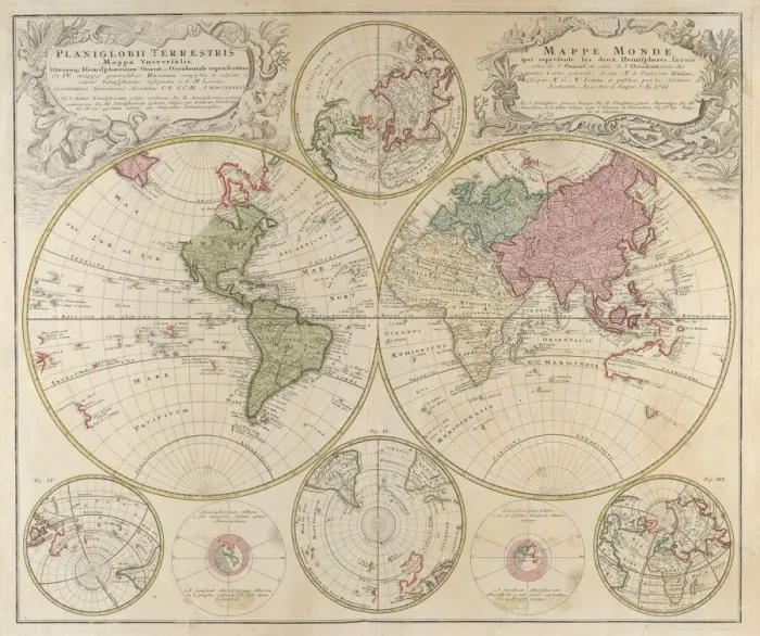 Framed Print : Planiglobii Terrestris Mappa Universalis... 1746. Creator: Johann Baptista Homann Framed Print : Planiglobii Terrestris Mappa Universalis... 1746. Creator: Johann Baptista Homann