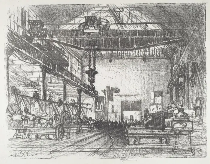 Framed Print : Planing Big Shells, 1916. Creator: Joseph Pennell Framed Print : Planing Big Shells, 1916. Creator: Joseph Pennell