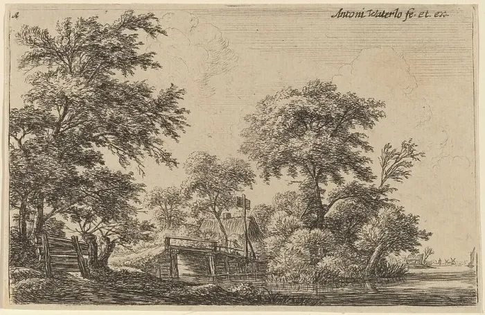 Framed Print : Planks Attached to Four Trees. Creator: Anthonie Waterloo Framed Print : Planks Attached to Four Trees. Creator: Anthonie Waterloo