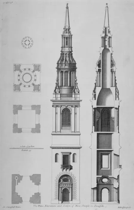 Framed Print : Plans, elevations and section of the Church of St Mary-le-Bow, Cheapside, City of London, 1725 Framed Print : Plans, elevations and section of the Church of St Mary-le-Bow, Cheapside, City of London, 1725