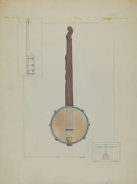 Framed Print : Plantation Banjo, c. 1937. Creator: Floyd R. Sharp Framed Print : Plantation Banjo, c. 1937. Creator: Floyd R. Sharp