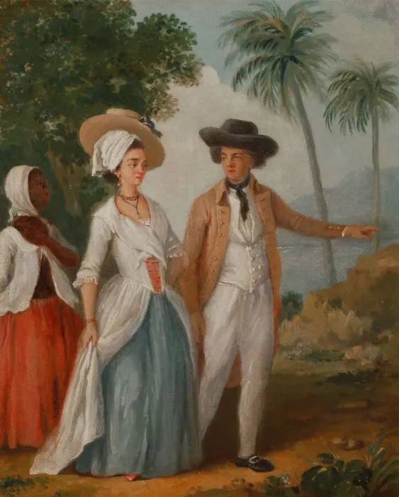 Framed Print : Planter and his Wife, with a Servant; Planter and his wife, attended by a servant, ca Framed Print : Planter and his Wife, with a Servant; Planter and his wife, attended by a servant, ca
