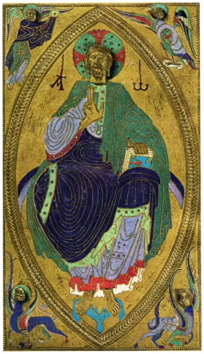 Framed Print : Plaque binding (plaque de reliure), champleve enamel on copper, 12th century, (1931) Framed Print : Plaque binding (plaque de reliure), champleve enamel on copper, 12th century, (1931)