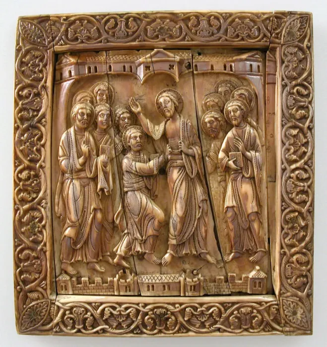 Framed Print : Plaque with Doubting Thomas, German, ca. 1140-60. Creator: Unknown Framed Print : Plaque with Doubting Thomas, German, ca. 1140-60. Creator: Unknown