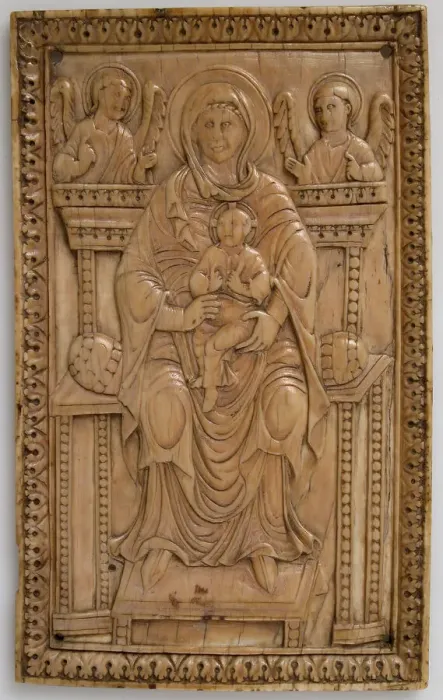 Framed Print : Plaque with Enthroned Virgin and Child, Carolingian, 850-875. Creator: Unknown Framed Print : Plaque with Enthroned Virgin and Child, Carolingian, 850-875. Creator: Unknown