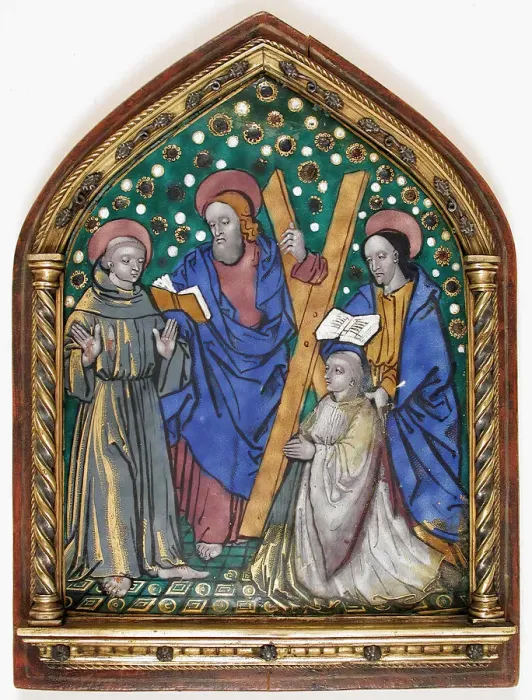 Framed Print : Plaque with Saints and Donor, French, 16th century. Creator: Unknown Framed Print : Plaque with Saints and Donor, French, 16th century. Creator: Unknown
