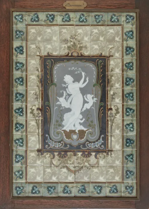 Framed Print : Plaque showing a woman and three cherubs, late 19th-early 20th century. Creator: Albert Louis Dammouse Framed Print : Plaque showing a woman and three cherubs, late 19th-early 20th century. Creator: Albert Louis Dammouse