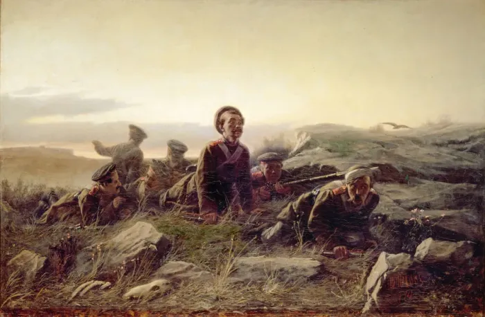 Framed Print : Plastuns at Sevastopol, 1874. Artist: Perov, Vasili Grigoryevich (1834-1882) Framed Print : Plastuns at Sevastopol, 1874. Artist: Perov, Vasili Grigoryevich (1834-1882)