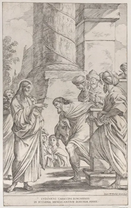 Framed Print : Plate 1: the Calling of Saint Matthew, 1678. Creator: Giuseppe Maria Mitelli Framed Print : Plate 1: the Calling of Saint Matthew, 1678. Creator: Giuseppe Maria Mitelli