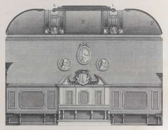 Framed Print : Plate 1: cross-section of the Hall of the Institute of Bologna Framed Print : Plate 1: cross-section of the Hall of the Institute of Bologna