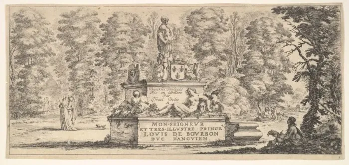 Framed Print : Plate 1: a monument with statues and a coat of arms in the center, a draughstman on th Framed Print : Plate 1: a monument with statues and a coat of arms in the center, a draughstman on th