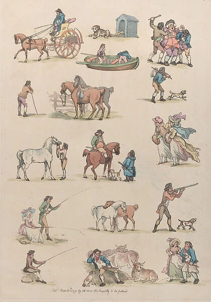 Plate 1, Outlines of Figures, Landscapes and Cattle... for the Use of Learners, Ma