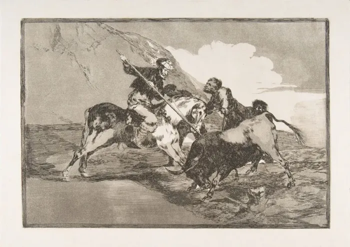 Framed Print : Plate 1 from The Tauromaquia : The way in which the ancient Spaniards hunted bulls Framed Print : Plate 1 from The Tauromaquia : The way in which the ancient Spaniards hunted bulls