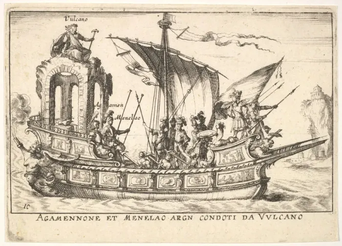 Framed Print : Plate 10: Agamemnon and Menelaus seated in a boat accompanied by other figures including Framed Print : Plate 10: Agamemnon and Menelaus seated in a boat accompanied by other figures including
