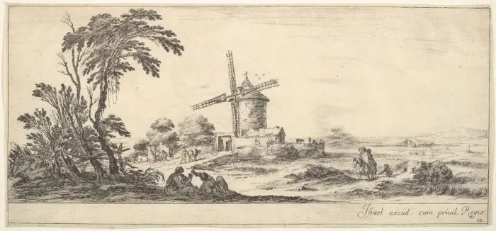 Framed Print : Plate 10: a family in center foreground, various figures and horses in middleground, a Framed Print : Plate 10: a family in center foreground, various figures and horses in middleground, a