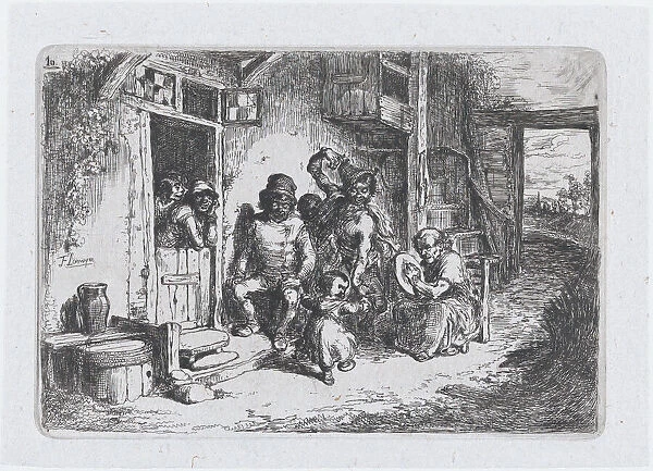 Plate 10: two figures dancing, another seated playing an drum