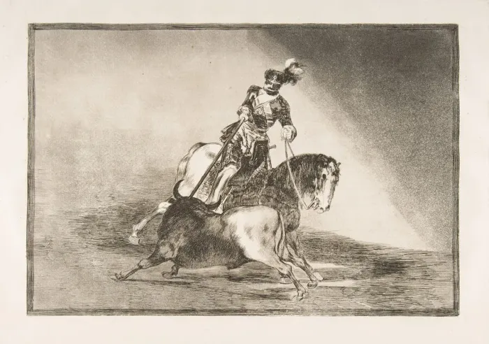 Framed Print : Plate 10 from La Tauromaquia : Charles V spearing a bull in the ring at Valladolid, 1816 Framed Print : Plate 10 from La Tauromaquia : Charles V spearing a bull in the ring at Valladolid, 1816