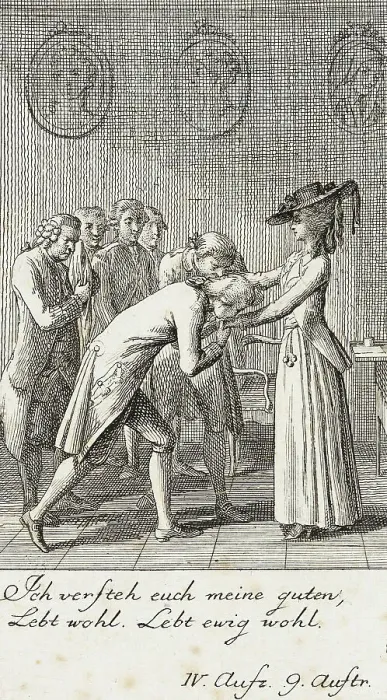 Framed Print : Plate 10 for Schiller's Intrigue and Love, 1785. Creator: Daniel Nikolaus Chodowiecki