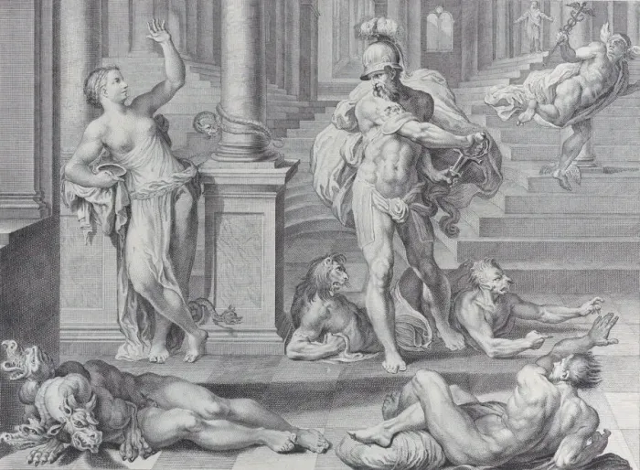 Framed Print : Plate 10: Ulysses compelling Circe to restore his companions human shapes Framed Print : Plate 10: Ulysses compelling Circe to restore his companions human shapes
