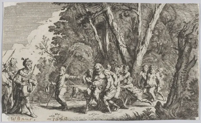 Framed Print : Plate 101: Silenus before King Midas, from Ovids Metamorphoses, 1641. Creator: Johann Wilhelm Baur Framed Print : Plate 101: Silenus before King Midas, from Ovids Metamorphoses, 1641. Creator: Johann Wilhelm Baur