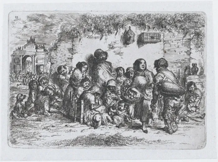 Framed Print : Plate 11: a group of people outdoors, from the series of customs Framed Print : Plate 11: a group of people outdoors, from the series of customs